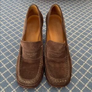 KORS brown suede loafer heels/wedge, size 8.